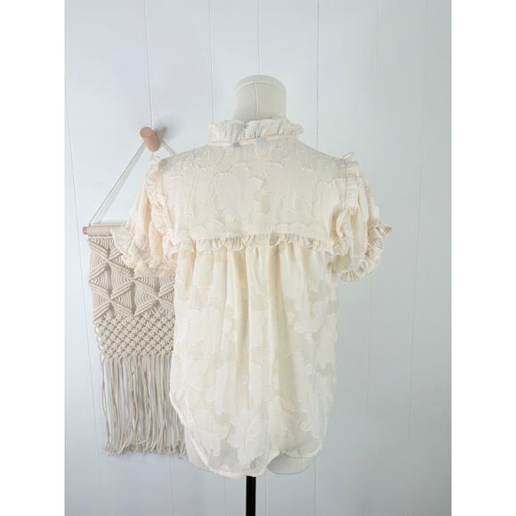 Lulus Ivory Floral Burnout Puff Sleeve Button Front Top Size XS Jacquard Blouse - Picture 10 of 13